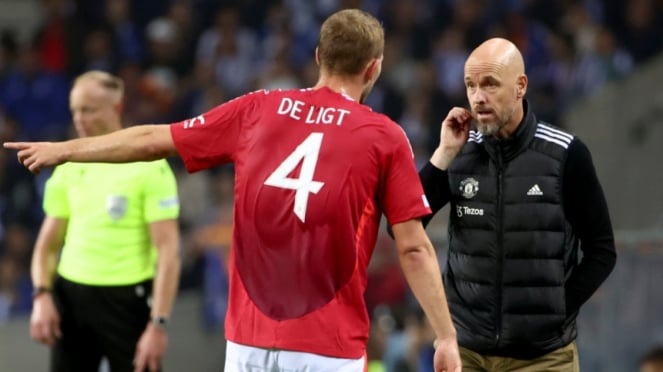 O técnico do Manchester United, Erik ten Haag e Matthijs de Ligt