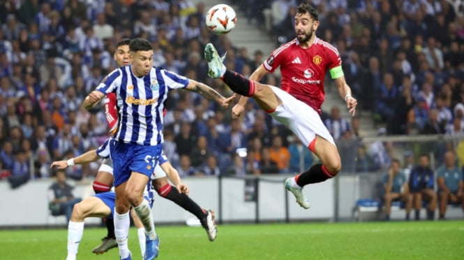 Bruno Fernandes saat Manchester United menghadapi FC Porto di Liga Europa