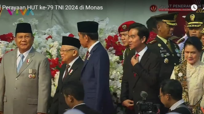 Gewählter Präsident und Vizepräsident 2024–2029, Prabowo Subianto-Gibran Rakabuming Raka bei der Feier des 79. Jahrestages des TNI