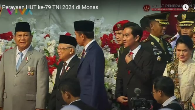 Presiden dan Wakil Presiden terpilih 2024-2029, Prabowo Subianto-Gibran Rakabuming Raka di perayaan HUT ke-79 TNI