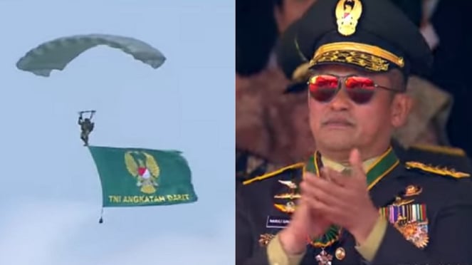 El general del KSAD TNI Maruli Simantsuntak observa a los paracaidistas del TNI AD