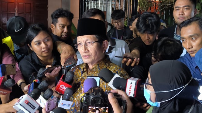 Imam Besar Masjid Istiqlal Nasaruddin Umar di kediaman Prabowo Subianto di Kertanegara IV, Jakarta Selatan 