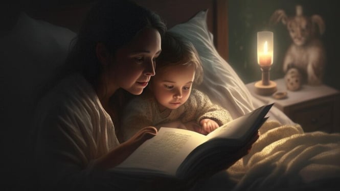 ilustrasi baca buku sebelum tidur