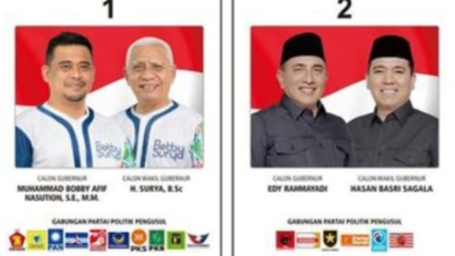 Paslon Gubernur dan Wakil Gubernur Sumut, Bobby Nasution-Surya dan Edy Rahmayadi-Hasan Basri Sagala.(instagram KPU Sumut)