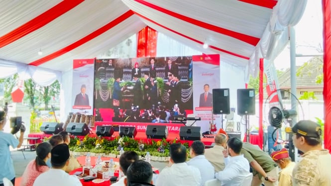 Nobar Pelantikan Presiden Prabowo Subianto di Kantor DPD Gerindra Sumut.