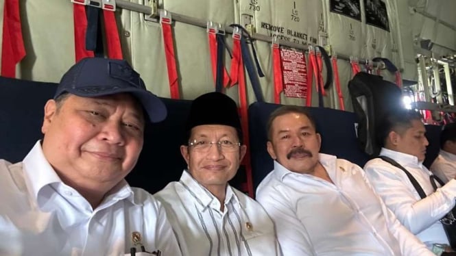 Potret Menteri Kabinet Merah Putih naik pesawat Super Hercules menuju Magelang