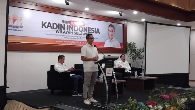 Ketua Umum Kamar Dagang dan Industri (Kadin) Indonesia Anindya Bakrie saat menghadiri Rakorwil Kadin Sulawesi. (Foto: Supriadi Maud)