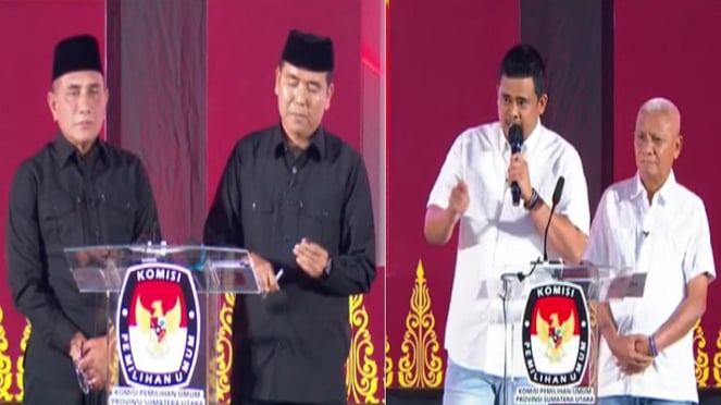 Edi Rahmayadi-Hasan Basri e Bobby Nasution-Suria no debate eleitoral para governador de Sumatra do Norte 