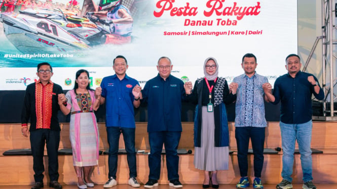 Konferensi Pers Aquabike Jetski World Championship Danau Toba 2024, di Pos Bloc, Kota Medan.(istimewa/VIVA)