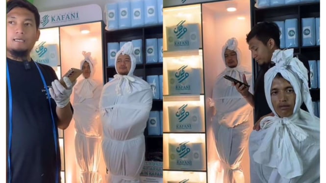 Jual Kain Kafan Secara Live Mendadak Viral, Model Cosplay Pocong Bikin Salfok