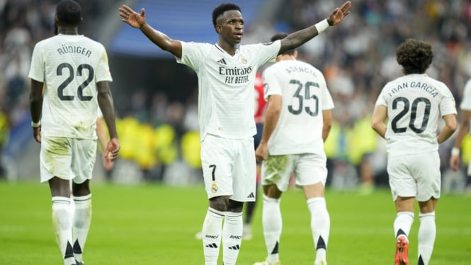 Pemain Real Madrid, Vinicius Junior rayakan gol