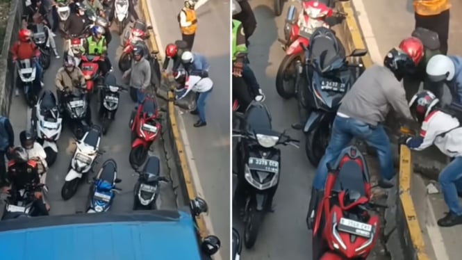 Viral pemotor bongkar pembatas jalur Transjakarta dengan sengaja.