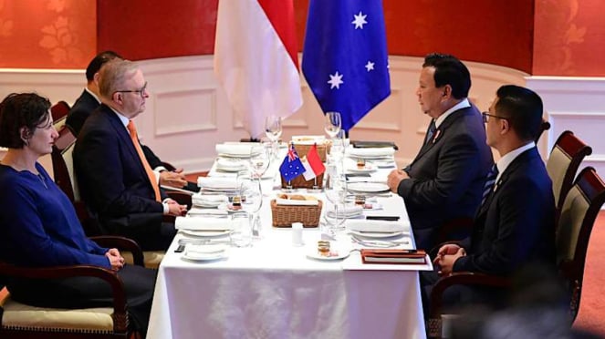 Presidente indonesio Prabowo Suuanto Australian Primer Ministro Anthony Albanes