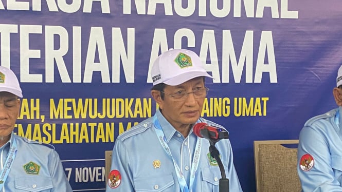 Menteri Agama Nasaruddin Umar saat Konpres Rakernas di Bogor (Doc: Natania Longdong)