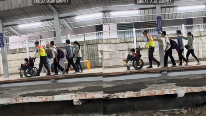 Warganet Puji Sekuriti KRL Bantu Dorong Kursi Roda dan Tuntun 3 Orang  Disabilit