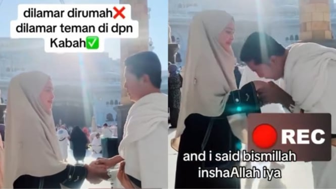 Viral Momen Seorang Wanita Dilamar Depan Ka'bah oleh Pasangannya