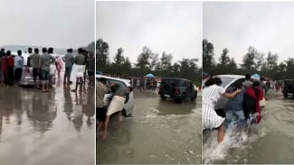 Innova Terjebak di Pantai, Diselamatkan Mobil India