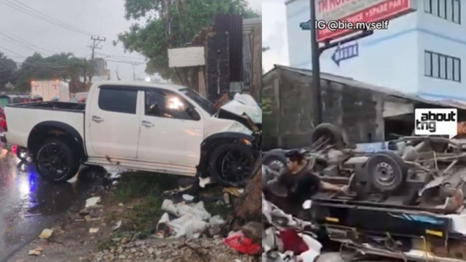 Mobil Double Cabin Toyota Hilux Tabrak 11 Kendaraan di Tangerang