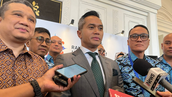 Ketua Umum Kadin Indonesia, Anindya Bakrie, di acara Rakernas DPP HIPPI, kawasan Dharmawangsa, Jakarta Selatan, Senin, 2 Desember 2024