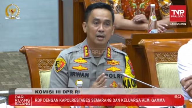 Kapolres Semarang Kompol Irwan Anwar III dalam rapat dengar pendapat dengan Komisi DPR RI, Selasa 3 Desember 2024 