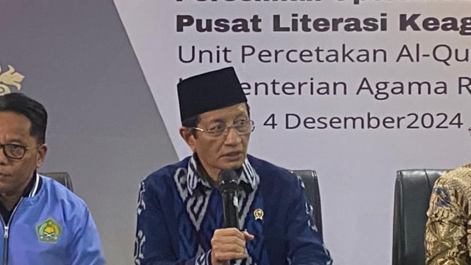 Menteri Agama Nasarudin Umar dalam acara Peresmian Operasi Gedung Pusat Literasi Keagamaan Islam (PLKI) Unit Percetakan Al-Quran (UPQ) Direktorat Bimas Islam, di Bogor (Doc: Natania Longdong)