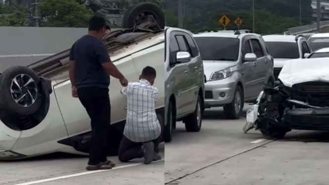 Tol Balaraja Makan Korban Lagi,Mercedes-Benz Tabrak Agya Hingga Terbalik