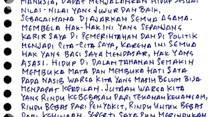 Isi surat Eks Mendag Tom Lembong mengucapkan selamat hari HAM sedunia (dok.Istimewa)