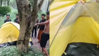 Heboh! Ada Pasangan Sedang Mesum Dalam Tenda Kuning Bergoyang Langsung Digerebek