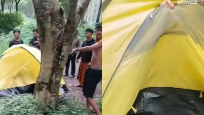 Heboh! Ada Pasangan Sedang Mesum Dalam Tenda Kuning Bergoyang Langsung Digerebek