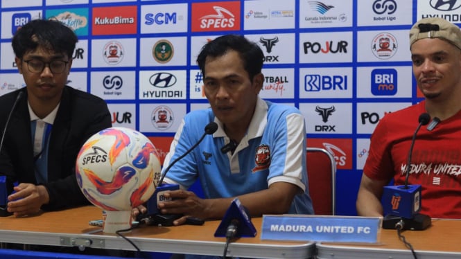 Jumpa Pers Madura United Usai Melawan Bali United, Jumat, 20 Desember 2024.