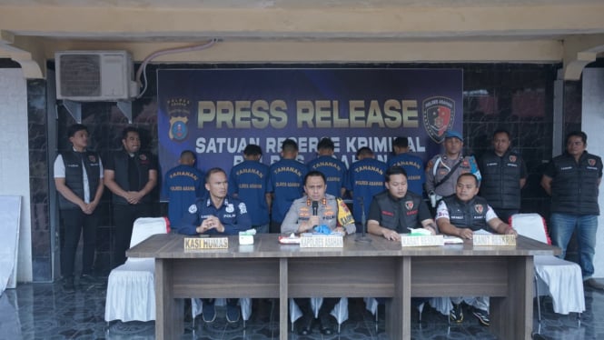 Kapolres Asahan, AKBP. Afdhal Junaidi saat memberikan keterangan pers kasus aksi brutal geng motor.(dok Polres Asahan)