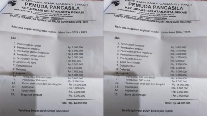 Viral! Proposal Minta Bantuan Perayaan Tahun Baru Sebesar Rp44 Juta oleh Ormas