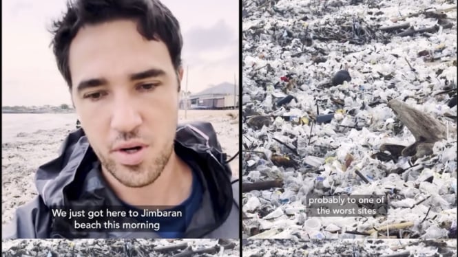 Lautan sampah di pantai Jimbaran, Bali.