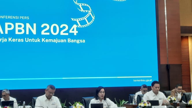 Menteri Keuangan Sri Mulyani INdrawati dalam konferensi pers APBN KiTA