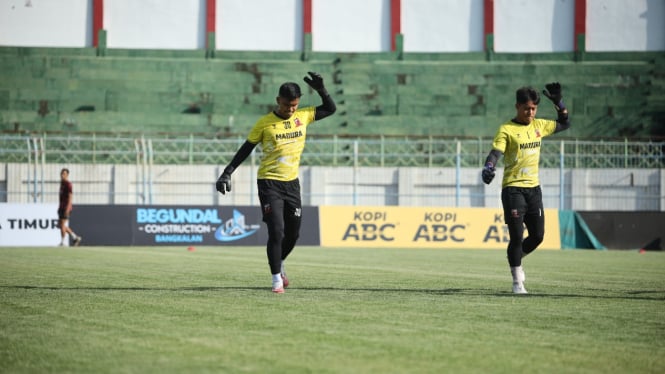 Miswar Saputra ikut latihan bersama tim (Sumber: Media Officer Madura United)