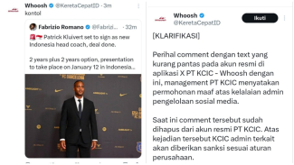 Heboh! Akun Media Sosial Kereta Cepat Whoosh Berkata Kasar Kepada Calon Pelatih Timnas Patrick Kluivert, Tulisannya ...