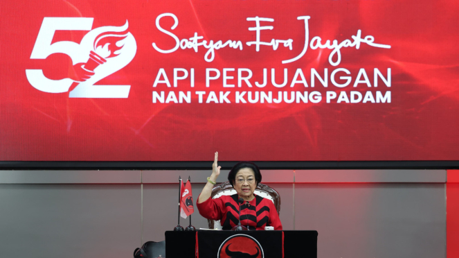 Pidato Politik Ketua Umum PDIP, Megawati Soekarnoputri saat HUT ke-52 PDIP, di Sekolah Partai, Lenteng Agung, Jakarta Selatan, Jumat, 10 Januari 2025.