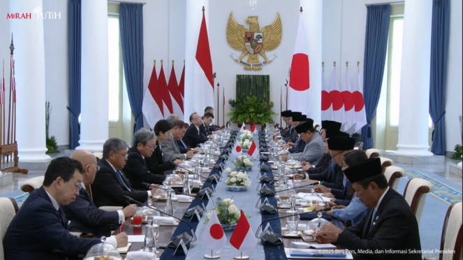 Presiden RI Prabowo Subianto dalam pertemuan bilateral dengan Perdana Menteri (PM) Jepang, Shigeru Ishiba di Istana Bogor, Jawa Barat, Sabtu, 11 Januari 2025 (sumber: YouTube Sekretariat Presiden)