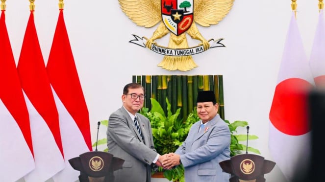 Presidente indonesiano Prabowo Subanto e Primo Ministro giapponese Ishiba Shigeru, West Java, Bogor Presidential Palace (Fonte: Lay Rachev - Office di stampa della Segretariato presidenziale)