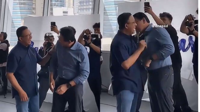 Momen Anies Baswedan dan Ahok Rangkulan Akrab Sambil Bisik-bisik