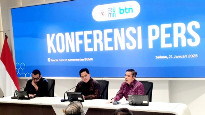 (dok. Menteri BUMN, Erick Thohir dan Dirut BTN, Nixon L.P. Napitupulu, dalam konferensi pers di Kementerian BUMN, Jakarta, Selasa, 21 Januari 2025)