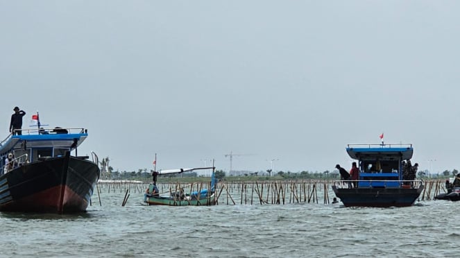 Pagar laut di Tangerang saat dibongkar petugas