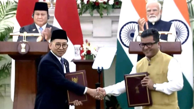 Menteri Kebudayaan Indonesia Fadli Zon dan Menteri Kebudayaan India Shri Gajendra Singh Shekhawat