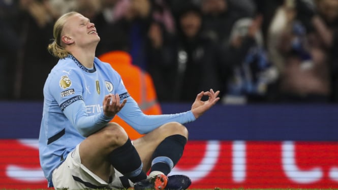 Pemain Manchester City, Erling Haaland rayakan gol