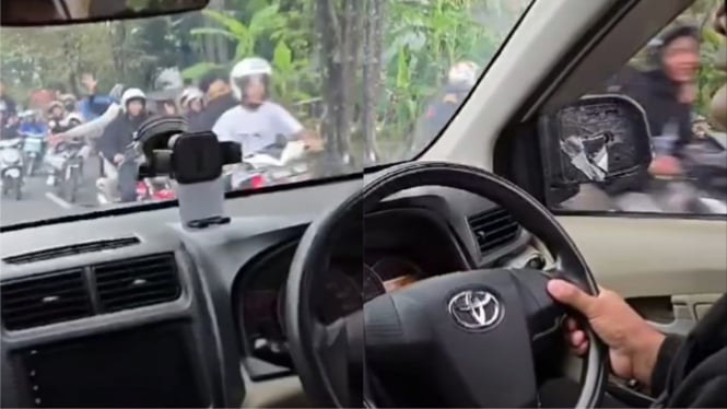 Viral Gerombolan Pengendara Motor Lakukan Tindakan Anarkis Rusakan Kaca Spion Mobil Warga, Warganet: Meresahkan