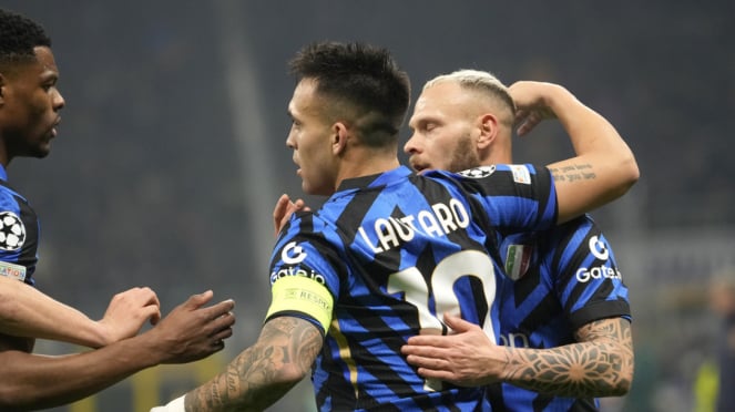 Pemain Inter Milan, Lautaro Martinez rayakan gol