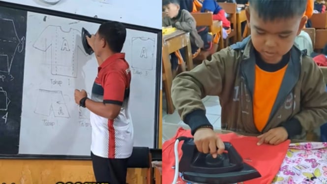 Inspiratif! Guru SD di Cianjur Ajarkan Siswa Cara Menyetrika Baju Sendiri