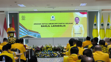 Ketua Umum Partai Golkar, Bahlil Lahadalia di pembukaan Rakernas Partai Golkar Tahun 2025 di Kantor DPP Partai Golkar, Jakarta Barat, Sabtu, 8 Februari 2025