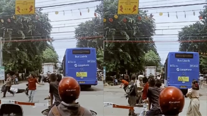 Viral Detik-detik Bus Transjakarta Terjebak di Tengah Rel, Penumpang Panik Selamatkan Diri