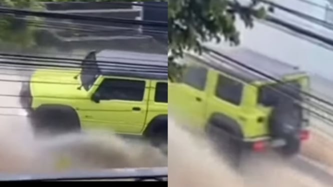 Suzuki Jimny Terjang Banjir Berarus Deras